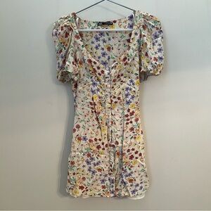 Zara Women’s Junior Cream Floral Puff Sleeve Sundress Size Medium